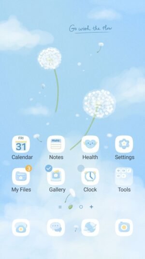 Samsung Themes: ❤️Mun❤️ Sky Dandelion Breeze ~❤️ Premium Theme dreamy dandelions floating through a soft blue sky screen shot 0