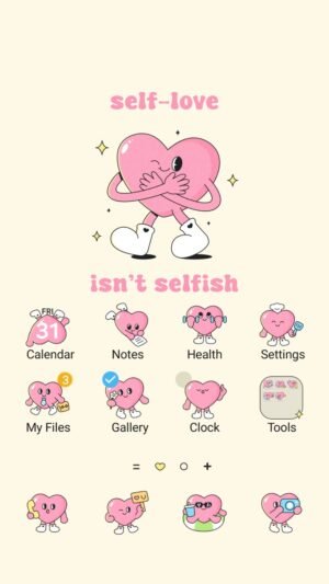 Samsung Themes: ❤️Mun❤️ Retro Heart Love ~❤️ Premium Theme a cute self-love reminder in a vintage cartoon style screen shot 0