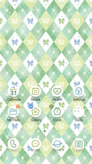 Samsung Themes: ❤️Mun❤️ Minty Bow Argyle ~❤️ Premium Theme Soft watercolor argyle pattern with elegant bows and flowers screen shot 0