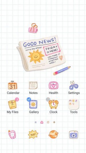 Samsung Themes: ❤️Mun❤️ Good News ~❤️ Premium Theme optimistic daily journal style on a soft sticker pattern screen shot 0