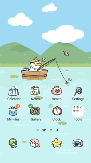 Samsung Themes: ❤️Mun❤️ Fishing Duck Day ~❤️ Premium Theme Relaxing lake vibes with a cute fishing duck. screen shot 0