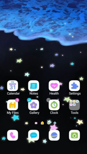 Samsung Themes: ❤️Mun❤️ Starry Midnight Shore ~❤️ Premium Theme Magical stars scattered across a glowing midnight beach screen shot 0