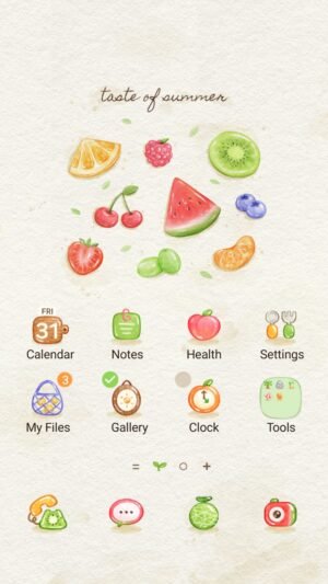 Samsung Themes: ❤️Mun❤️ Summer Fruit Watercolor ~❤️ Premium Theme Fresh hand-painted fruits on a textured paper background screen shot 0