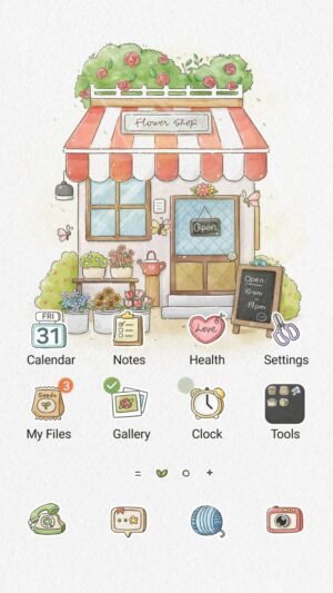 Samsung Themes: ❤️Mun❤️ Cozy Flower Shop ~❤️ Premium Theme a sweet, hand drawn floral boutique on textured paper screen shot 0