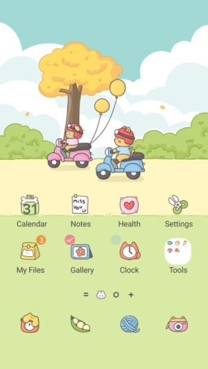 Samsung Themes: ❤️Mun❤️ Sunny Scooter Trip ~❤️ Premium Theme cute animal friends on a whimsical sunny scooter adventure screen shot 0