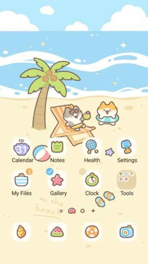 Samsung Themes: ❤️Mun❤️ Beach Cat Holiday ~❤️ Premium Theme adorable cats enjoying a sunny day at the beach. screen shot 0