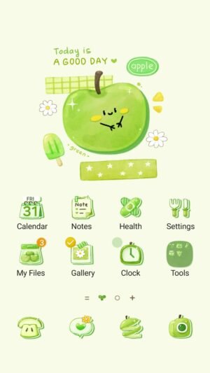 Samsung Themes: ❤️Mun❤️ Happy Green Apple ~❤️ Premium Theme a refreshing and cute apple for a positive day screen shot 0