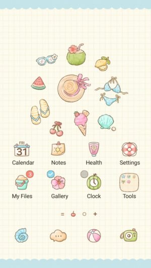 Samsung Themes: ❤️Mun❤️ Summer Doodle Journal ~❤️ Premium Theme A cute hand drawn summer vacation grid notebook theme screen shot 0