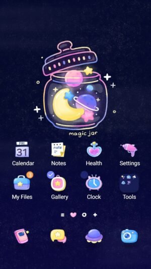 Samsung Themes: ❤️Mun❤️ Galaxy Magic Jar ~❤️ Premium Theme A dreamy illustration of stars and planets in a jar. screen shot 0