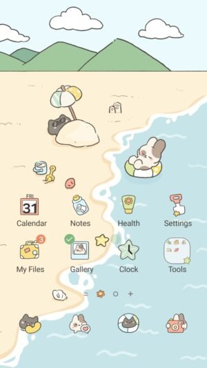 Samsung Themes: ❤️Mun❤️ Sunny Beach Friends ~❤️ Premium Theme see sweet animal friends enjoying a relaxing beach day screen shot 0