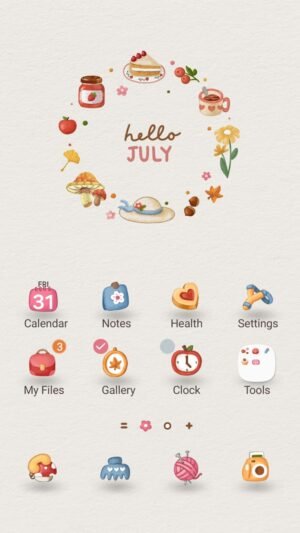 Samsung Themes: ❤️Mun❤️ Hello July ~❤️ Premium Theme see a sweet watercolor July wreath on your screen screen shot 0
