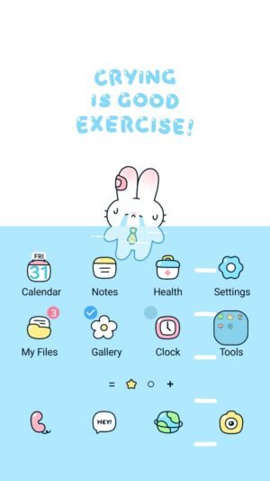 Samsung Themes: ❤️Mun❤️ Cry Bunny Pool ~❤️ Premium Theme see a cute illustration of a crying bunny screen shot 0
