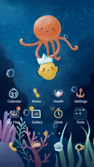 Samsung Themes: [Sim] Cute Ocean Friends ~ Premium Theme see an adorable octopus and fish exploring the deep sea screen shot 0