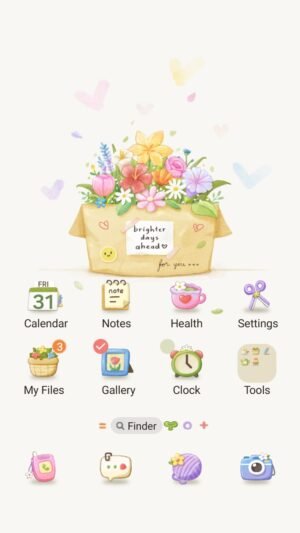 Samsung Themes: ❤️Mun❤️ Brighter Floral Days ~❤️ Premium Theme see a warm watercolor box full of hopeful spring flowers screen shot 0