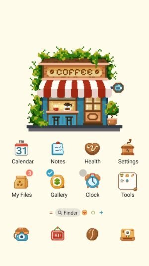 Samsung Themes: ❤️Mun❤️ Pixel Coffee Shop ~❤️ Premium Theme see a cozy pixel art coffee shop on your screen screen shot 0