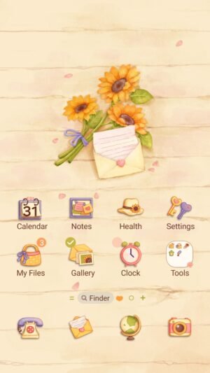 Samsung Themes: ❤️Mun❤️ Sunflower Love Letter ~❤️ Premium Theme see beautiful sunflowers and a romantic letter on soft wood screen shot 0