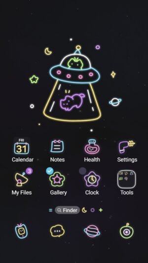 Samsung Themes: ❤️Mun❤️ Neon UFO Cat ~❤️ Premium Theme See a glowing neon UFO floating in starry space screen shot 0