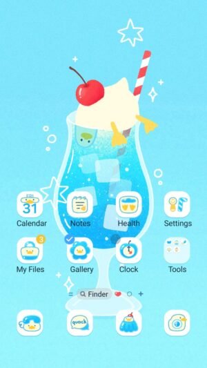 Samsung Themes: ❤️Mun❤️ Blue Duck Soda ~❤️ Premium Theme with a cute duck swimming in a blue soda screen shot 0