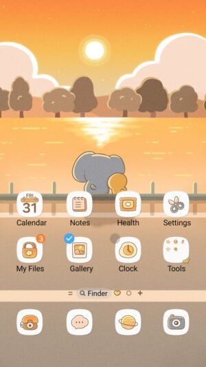 Samsung Themes: ❤️Mun❤️ Golden Sunset Friends ~❤️ Premium Theme a cozy evening sunset with cute animal friends screen shot 0