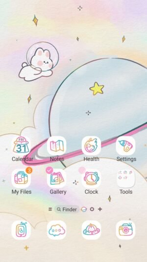 Samsung Themes: ❤️Mun❤️ Dreamy Space Bunny ~❤️ Premium Theme See a cute space bunny floating among pastel clouds. screen shot 0