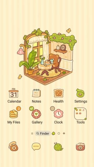 Samsung Themes: ❤️Mun❤️ Cozy Bear Tea ~❤️ Premium Theme relax with a cute bear enjoying tea and cake screen shot 0