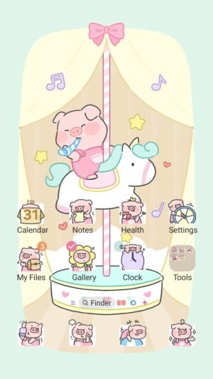 Samsung Themes: ❤️Mun❤️ Piggy Carousel Joy ~❤️ Premium Theme cute pig enjoying a magical carousel ride screen shot 0