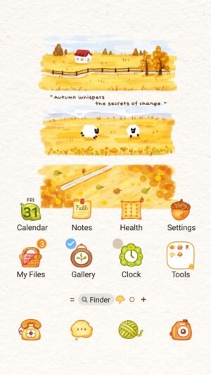 Samsung Themes: ❤️Mun❤️ Autumn Sheep Farm ~❤️ Premium Theme See beautiful watercolor paintings of a peaceful autumn field screen shot 0