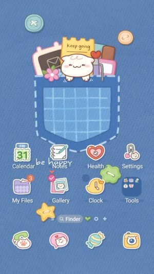 Samsung Themes: ❤️Mun❤️ Happy Pocket Cat ~❤️ Premium Theme with a happy cat in a blue denim pocket screen shot 0