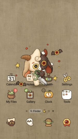 Samsung Themes: ❤️Mun❤️ Cute Spooky Plush ~❤️ Premium Theme with a sweet stitched monster friend on your screen screen shot 0