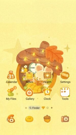Samsung Themes: ❤️Mun❤️ Cozy Bookish Mouse ~❤️ Premium Theme curled up with a book in an acorn screen shot 0
