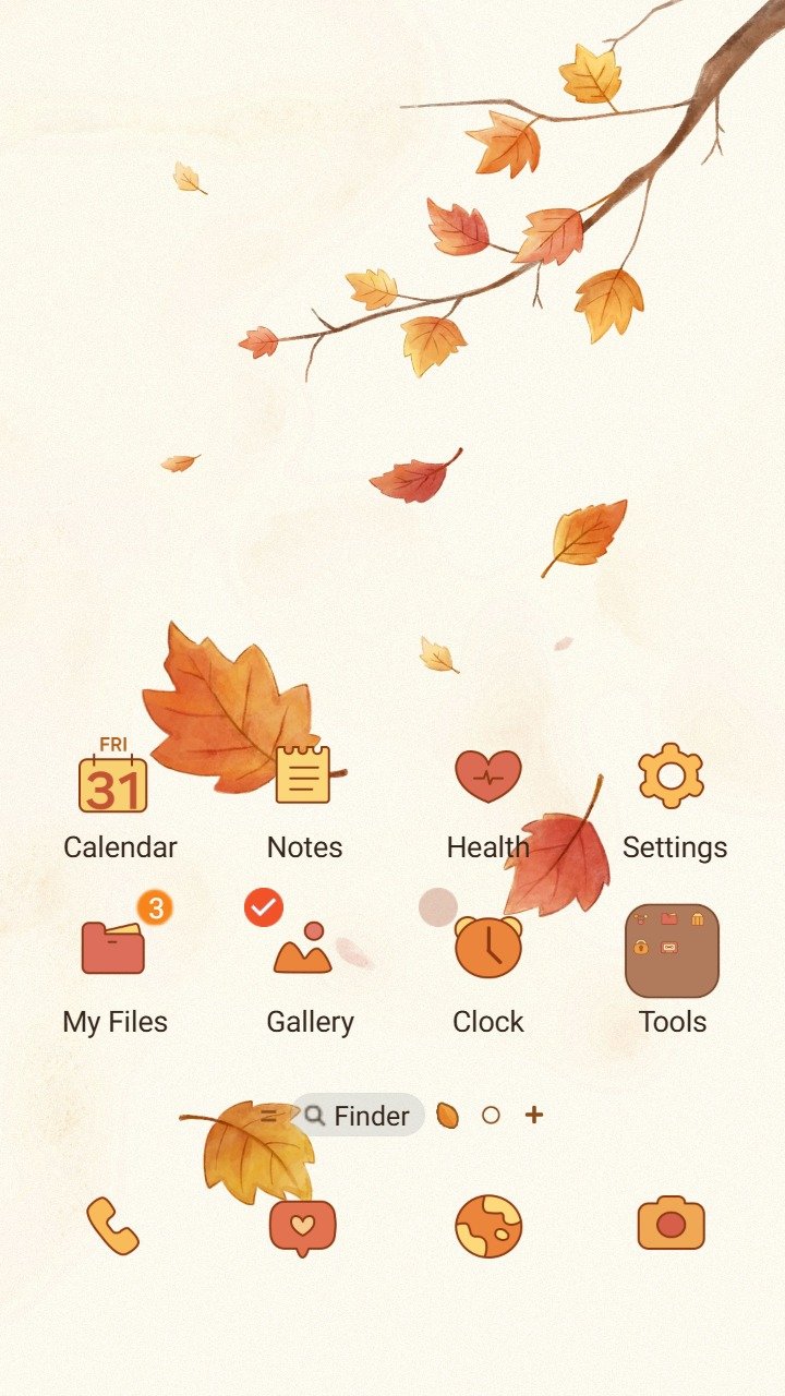 Gentle Autumn Leaves Samsung theme with watercolor autumn leaves and matching icons