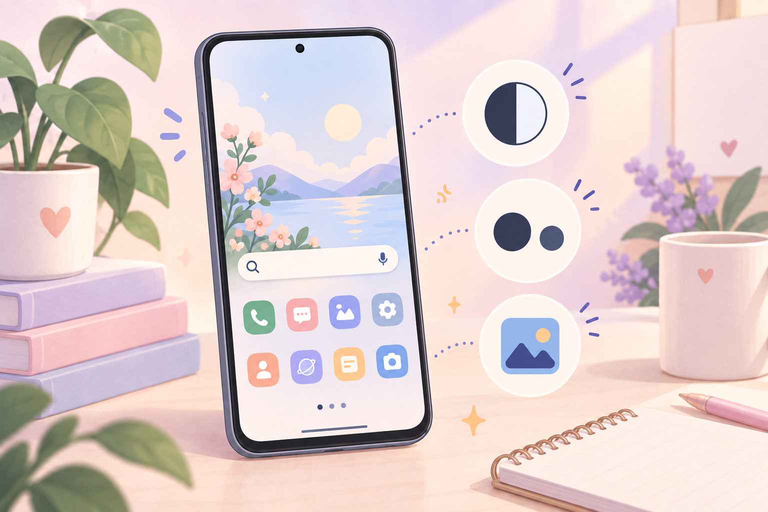 Samsung phone readability checklist with clear icons and balanced light and dark colors