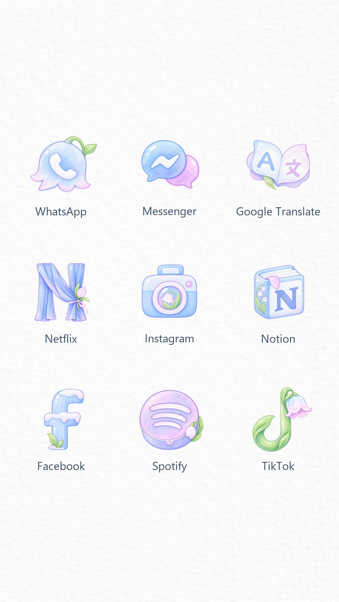 Snow Lily Bloom custom icons for WhatsApp, Messenger, Google Translate, Netflix, Instagram, Notion, Facebook, Spotify and TikTok – screenshot 1