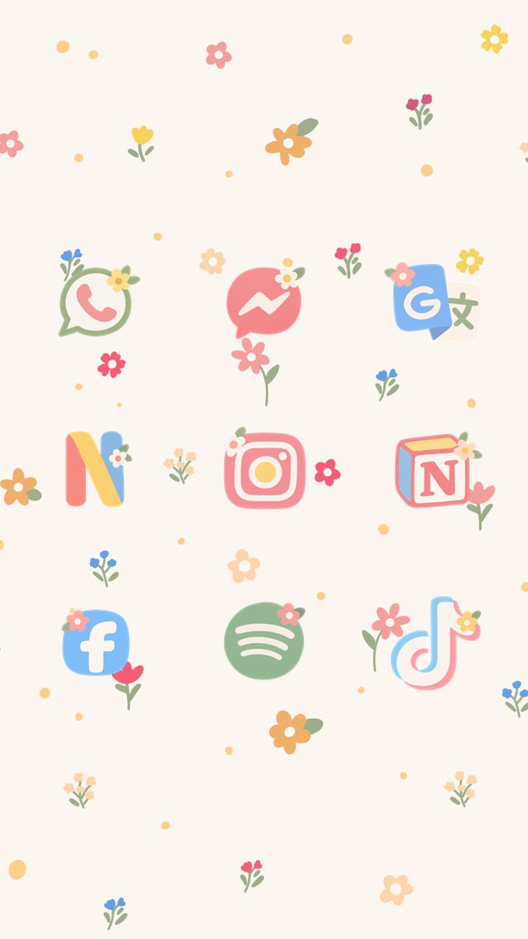 Pastel Tiny Flowers custom icons for WhatsApp, Messenger, Google Translate, Netflix, Instagram, Notion, Facebook, Spotify and TikTok – screenshot 1