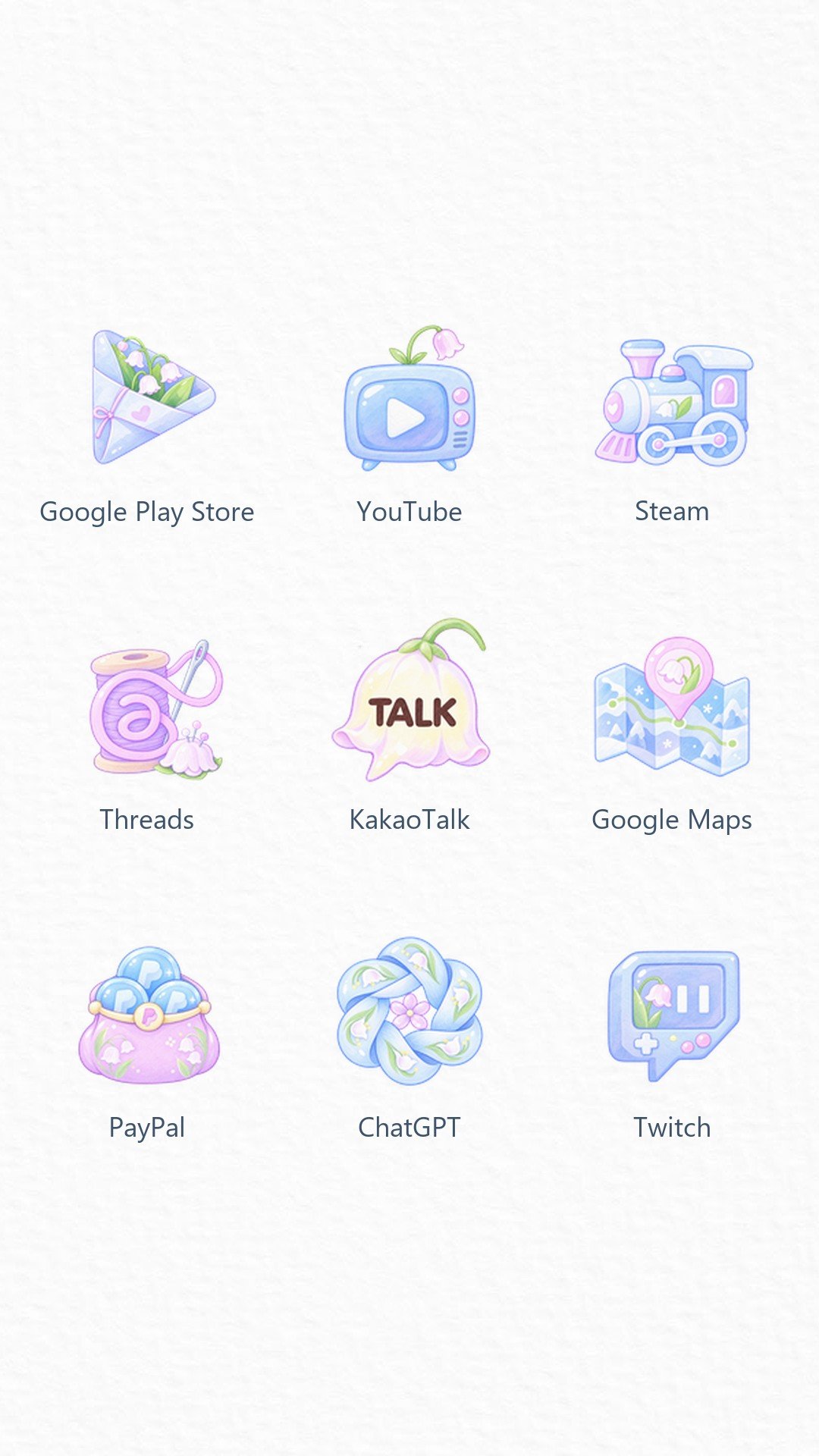 Snow Lily Bloom custom icons for Google Play Store, YouTube, Steam, Threads, KakaoTalk, Google Maps, PayPal, ChatGPT and Twitch – screenshot 2
