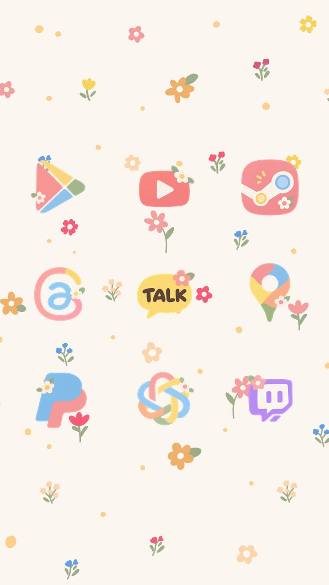 Pastel Tiny Flowers custom icons for Google Play Store, YouTube, Steam, Threads, KakaoTalk, Google Maps, PayPal, ChatGPT and Twitch – screenshot 2