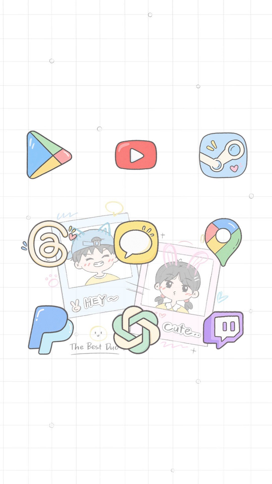 Cute Polaroid Love custom icons for Google Play Store, YouTube, Steam, Threads, KakaoTalk, Google Maps, PayPal, ChatGPT and Twitch – screenshot 2