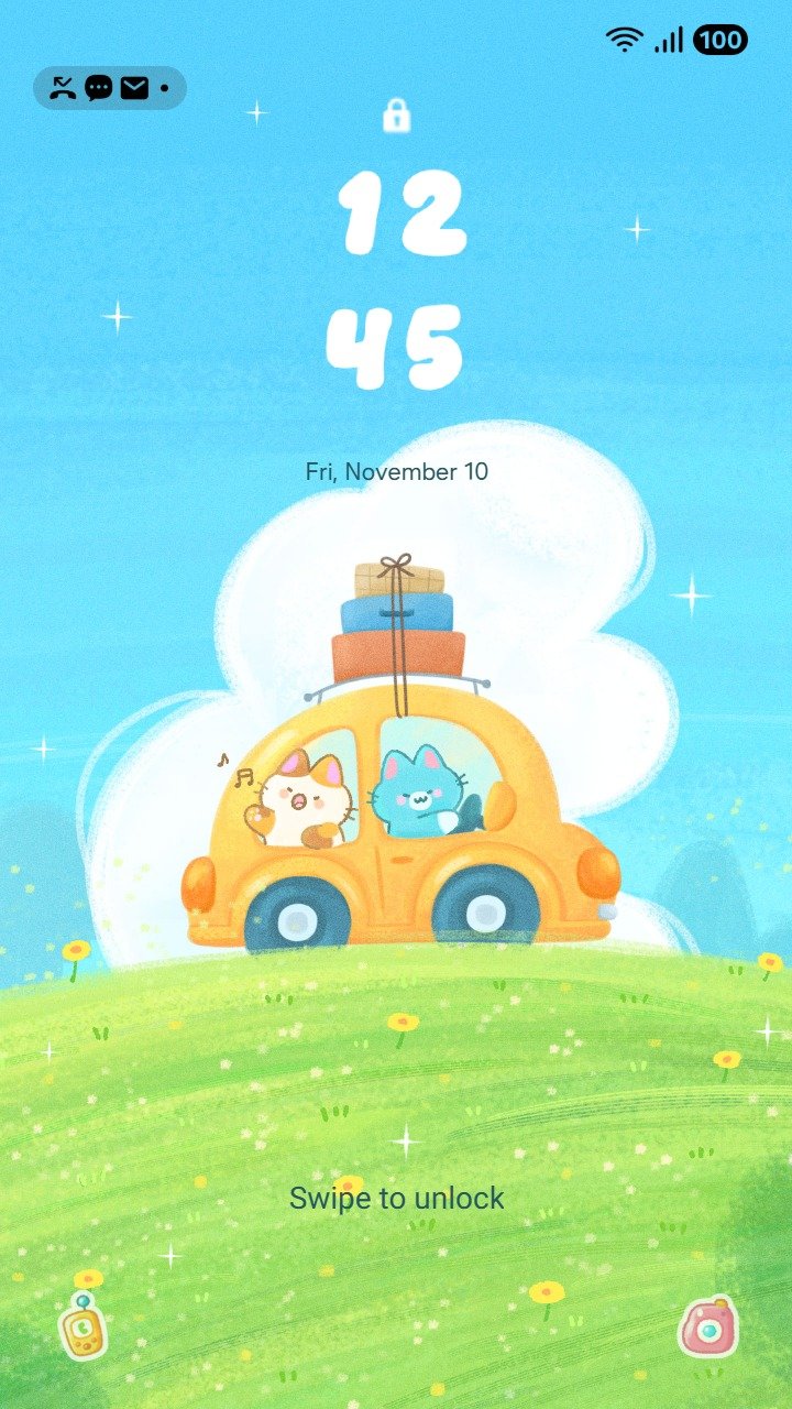 Samsung Themes: ❤️Mun❤️ Sunny Road Trip ~❤️ Premium Theme Cute kittens on a sunny, joyful summer road trip screen shot 1