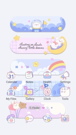 Samsung Themes: ❤️Mun❤️ Chasing Little Dreams ~❤️ Premium Theme cute pastel animals floating on soft dream clouds screen shot 0