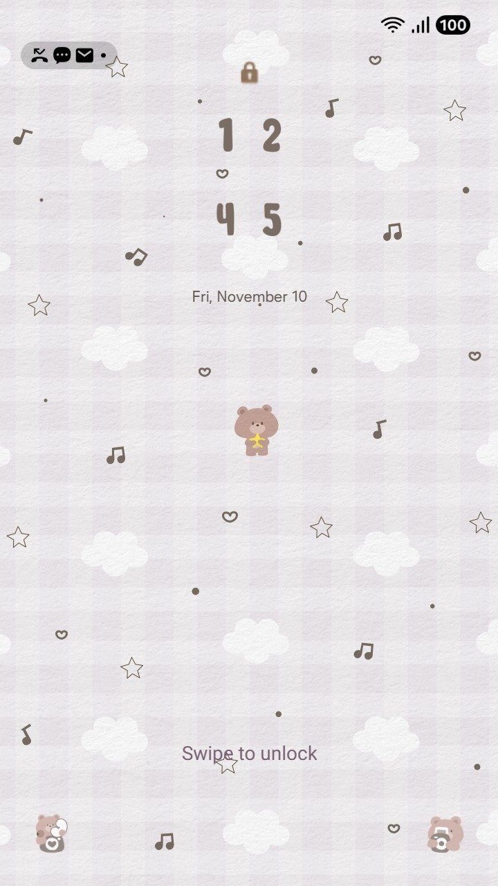 Samsung Themes: ❤️Mun❤️ Starlight Bear Dream ~❤️ Premium Theme Soft pastel clouds with a cute bear among stars screen shot 1
