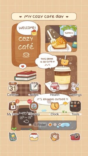 Samsung Themes: ❤️Mun❤️ Cozy Cafe Diary ~❤️ Premium Theme see sweet and cozy cafe illustrations for your phone screen shot 0