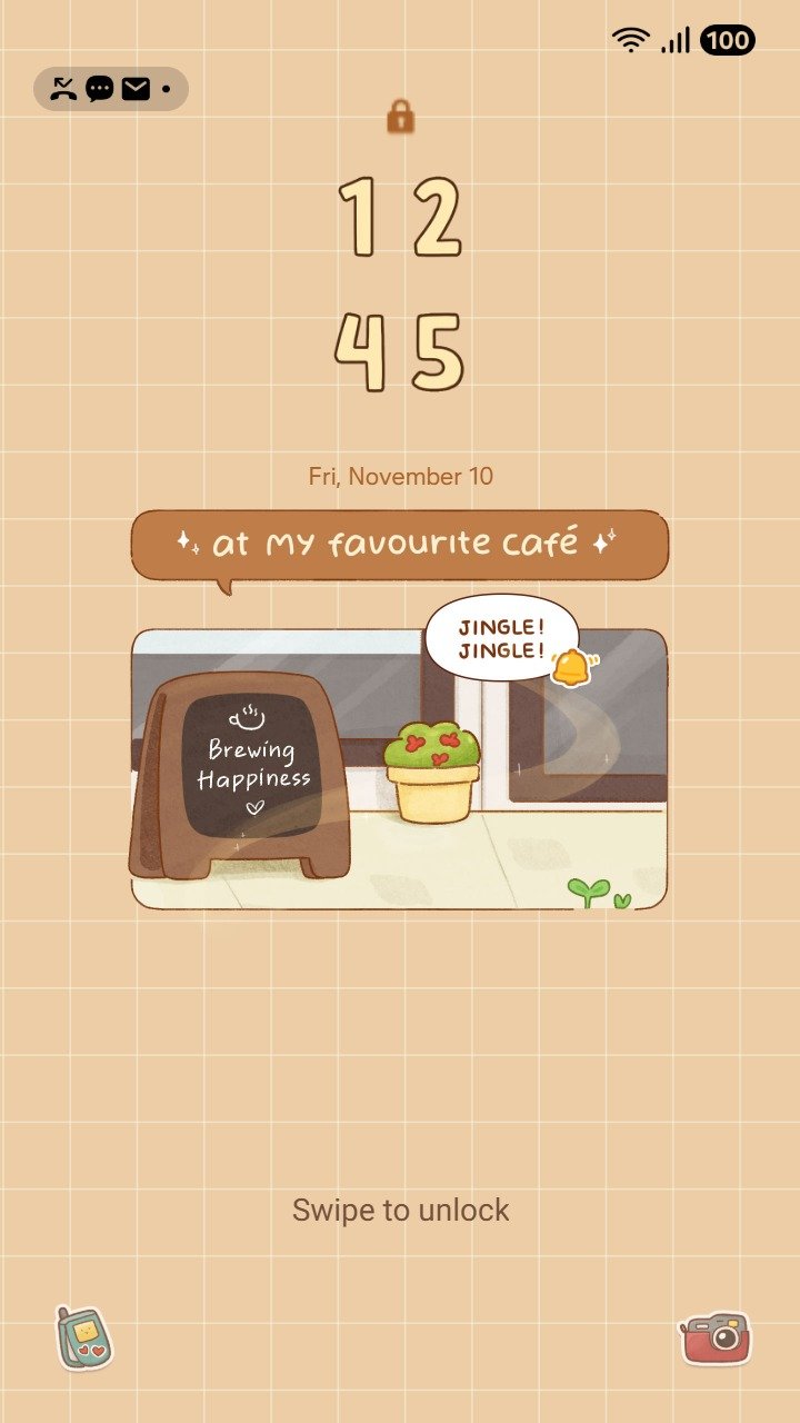 Samsung Themes: ❤️Mun❤️ Cozy Cafe Diary ~❤️ Premium Theme see sweet and cozy cafe illustrations for your phone screen shot 1