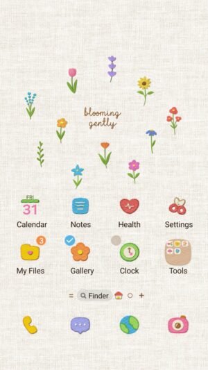 Samsung Themes: ❤️Mun❤️ Embroidered Gentle Flowers ~❤️ Premium Theme see beautiful embroidered flowers on a natural fabric background screen shot 0
