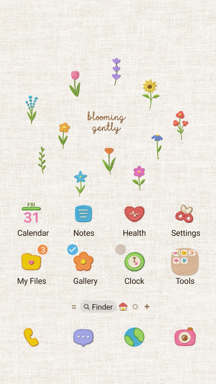 Samsung Themes: ❤️Mun❤️ Embroidered Gentle Flowers ~❤️ Premium Theme see beautiful embroidered flowers on a natural fabric background screen shot 0