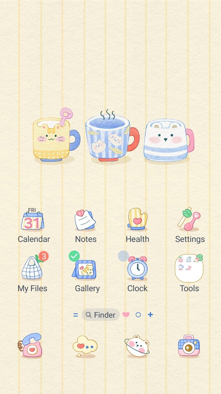 Samsung Themes: ❤️Mun❤️ Sweet Animal Mugs ~❤️ Premium Theme see cute animal cups on a soft yellow background screen shot 0