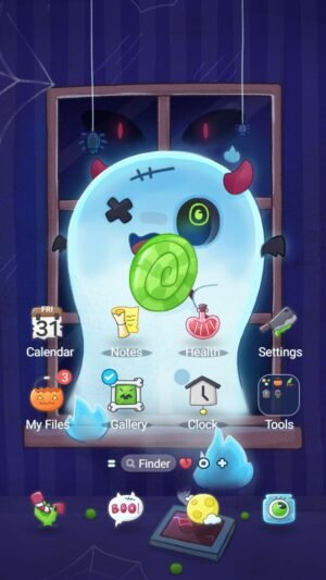 Samsung Themes: ❤️Mun❤️ Sweet Spooky Ghost ~❤️ Premium Theme with a cute ghost enjoying a sweet candy treat screen shot 0