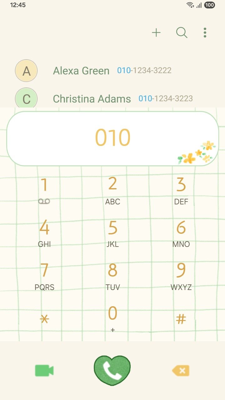 Samsung Themes: ❤️Mun❤️ Yellow Floral Grid ~❤️ Premium Theme see gentle yellow flowers on a soft green grid screen shot 2