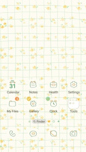 Samsung Themes: ❤️Mun❤️ Yellow Floral Grid ~❤️ Premium Theme see gentle yellow flowers on a soft green grid screen shot 0