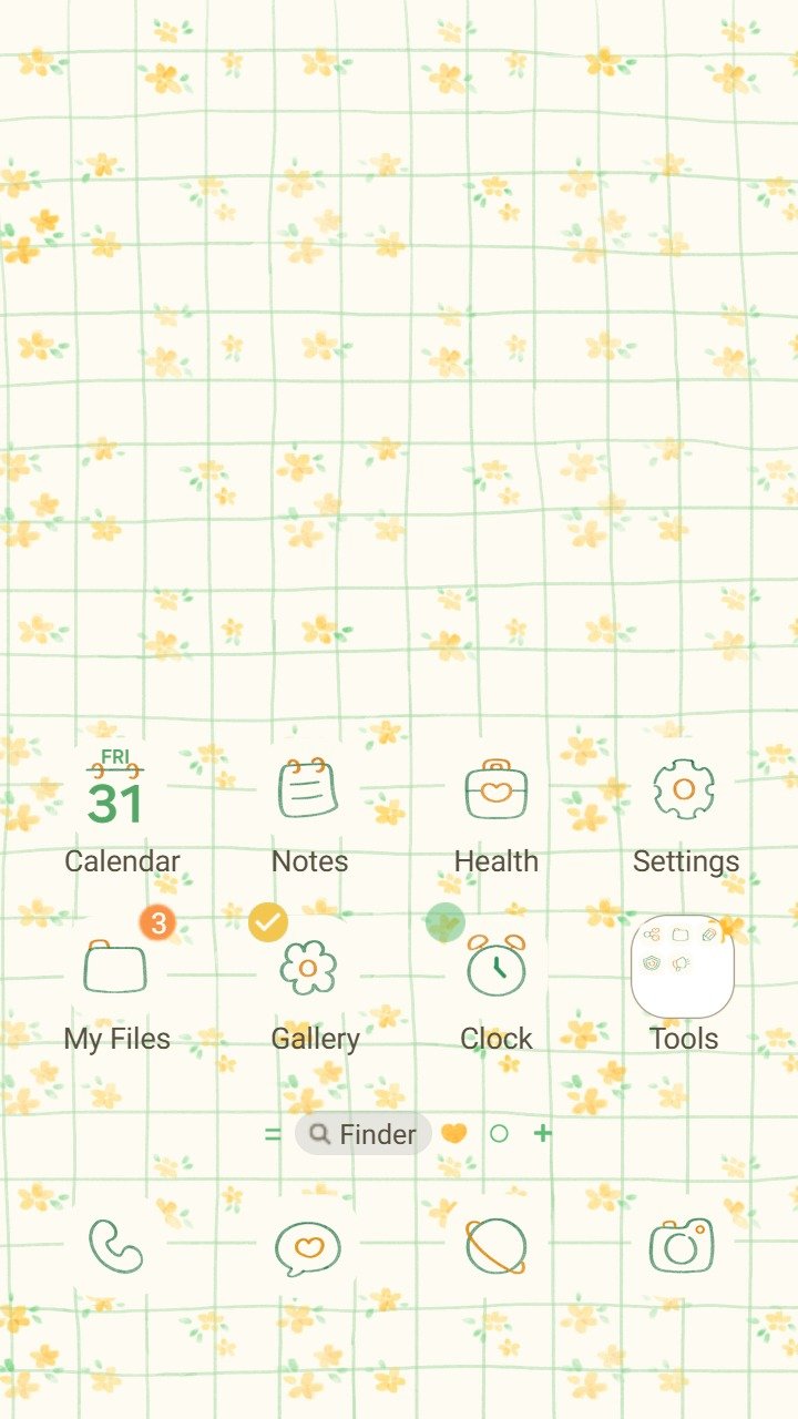 Samsung Themes: ❤️Mun❤️ Yellow Floral Grid ~❤️ Premium Theme see gentle yellow flowers on a soft green grid screen shot 0
