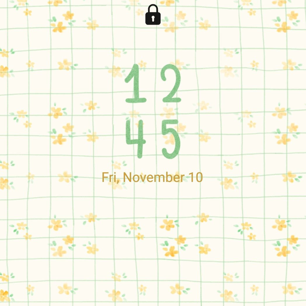 Samsung Themes: ❤️Mun❤️ Yellow Floral Grid ~❤️ Premium Theme see gentle yellow flowers on a soft green grid screen shot 7